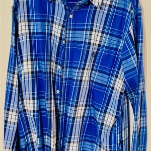 Chaps Blue and White Plaid Casual Shirt